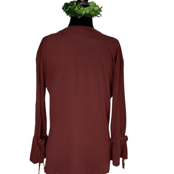J Crew Merino Wool V Neck Sweater Tie Sleeves Maroon Burgundy SZ S - Picture 3 of 9
